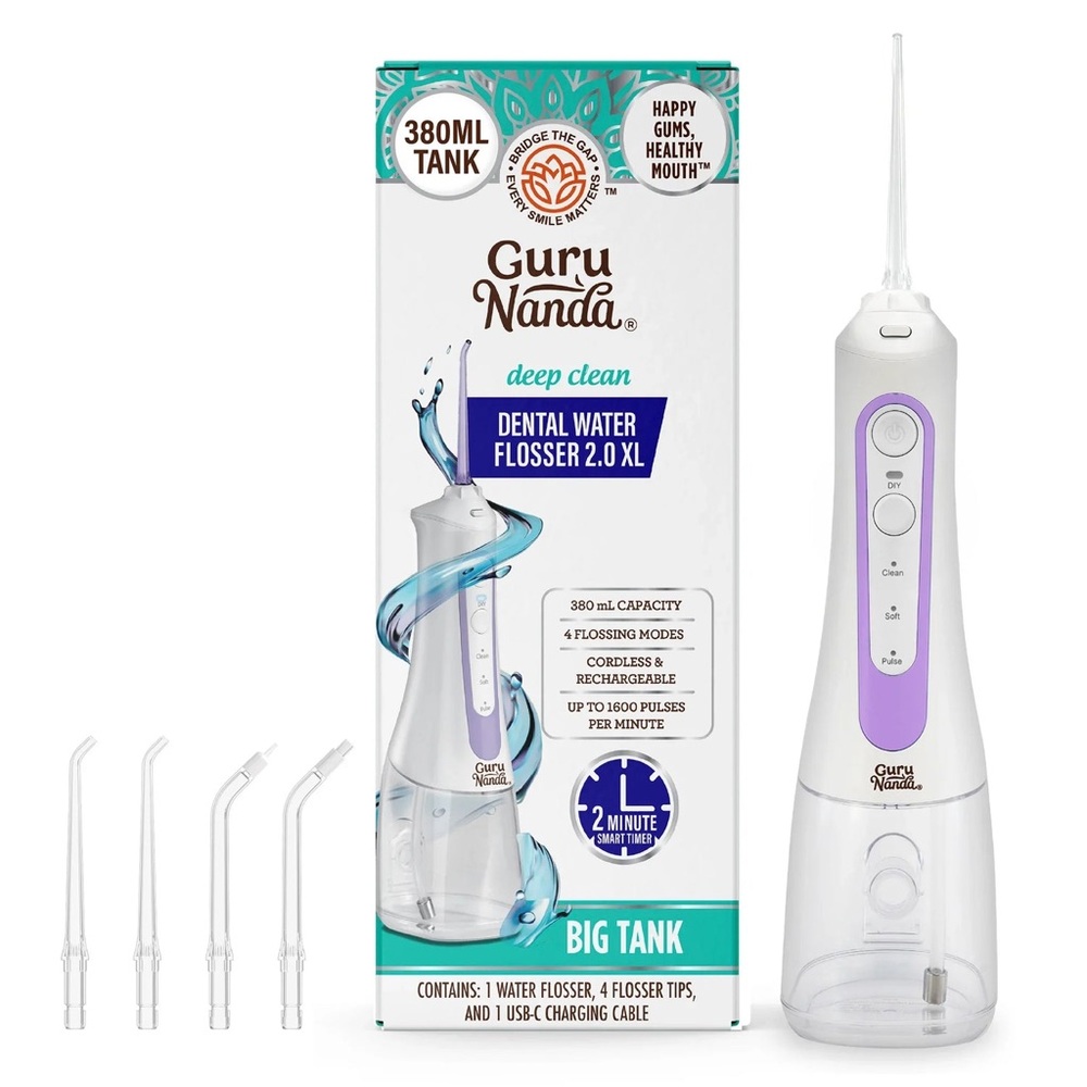 Guru Nanda Water Dental Flosser 2.0 XL ~ Extra Large Tank & 4 Flosser Tips ~ NEW
